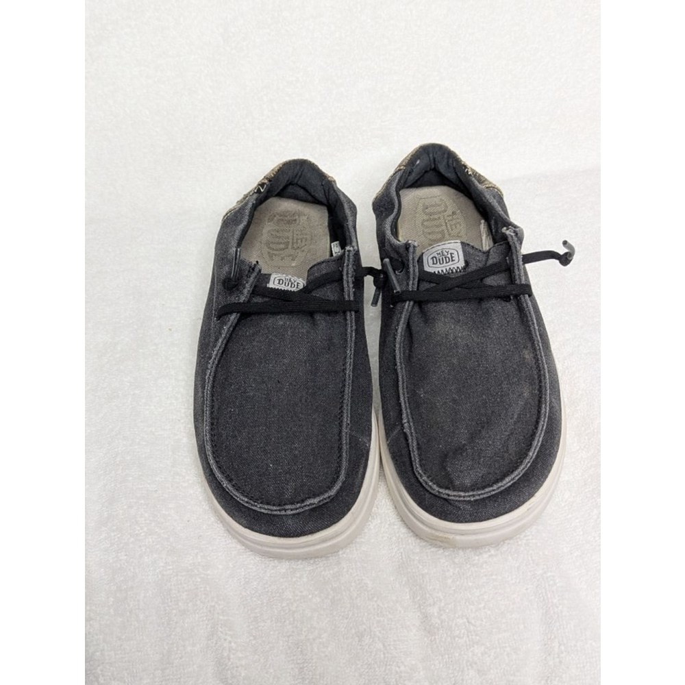 Women's Hey Dude Black Wendy Rise Loafers Size 8 with Beige Accents